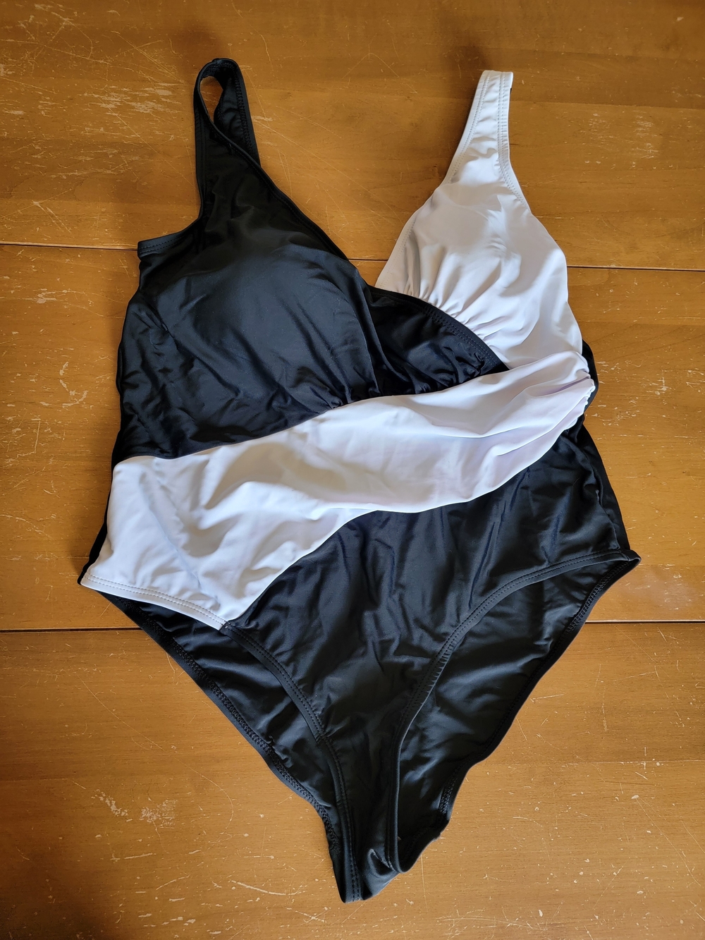 *SALE 2/$20* Black and White Plunge V-neckline One Piece Swimsuit